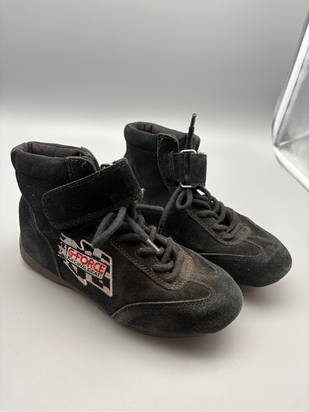 G-Force Racing Gear Black Suede High-Top Sneakers with Lace and Strap
